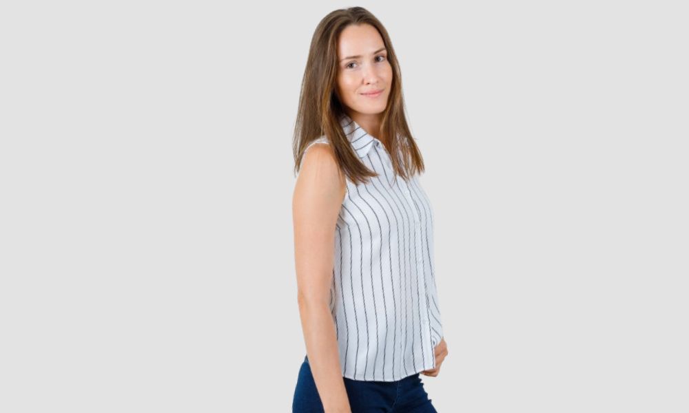 Blue and white striped women top wholesale