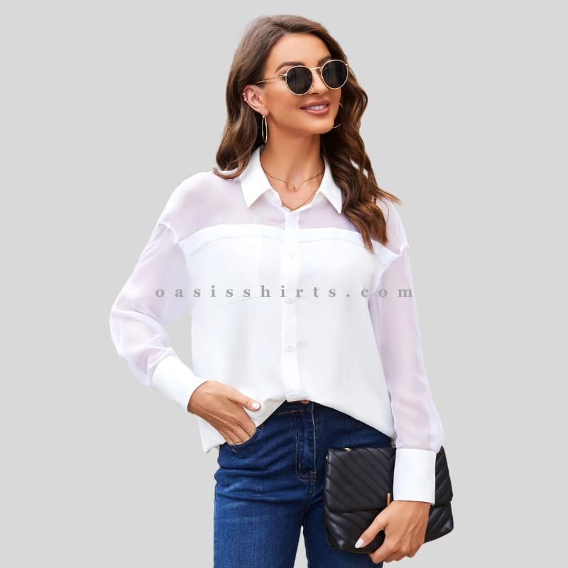 White full sleeve chiffon shirt wholesale