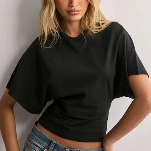 High Quality Casual Fashion Crew Neck Pullover Solid Color T-shirt Short-sleeved Slim Fit Quick Dry Women's Digital Printing