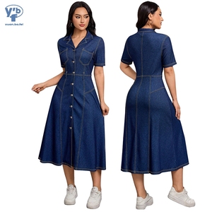 Women's Denim Shirt Dress Button Down Jean Midi Dress