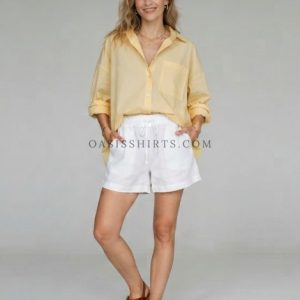 Wholesale oversized butter yellow shirt with linen shorts