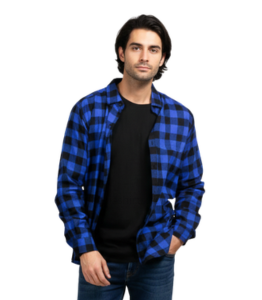 Blue Checked Flannel Men Shirt Supplier