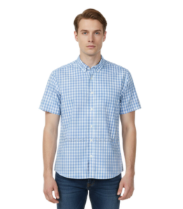 Sky Blue Plaid Gingham Men Shirt Wholesale
