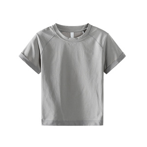 Women Seamless Cropped Short Sleeve Yoga T Shirt Raglan Crew Neck Rib Cuff Quick Dry Breathable Slim Fit Workout Sports Crop Top